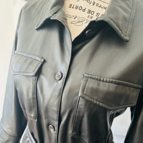 Calvin Klein Black Belted Leather Dress - Picture 2 of 11